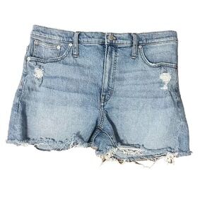 Madewell Women's High Rise Blue Denim Shorts Size 31 Distressed Raw Hem Pockets